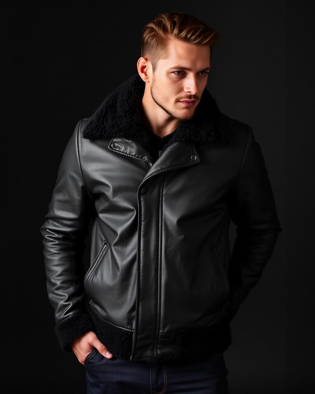 GrociFly Shearling Collar Jacket — Black